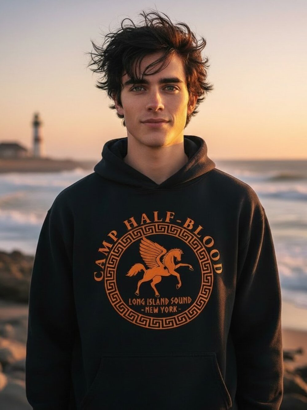 Camp Half Blood Hoodie Large Black Percy Jackson Pegasus Graphic Pullover